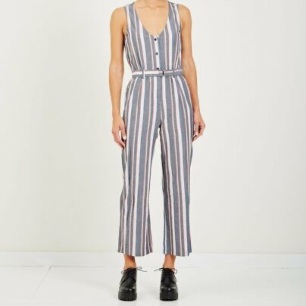 NWT OBEY Baja Stripe Jumpsuit Belted Wide Leg Ankle Length